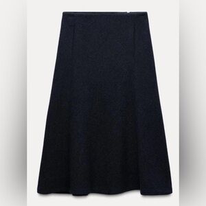 ZARA WOMEN WOOL BLEND A- LINE MIDI SKIRT NAVY BLUE SZ XS NWT